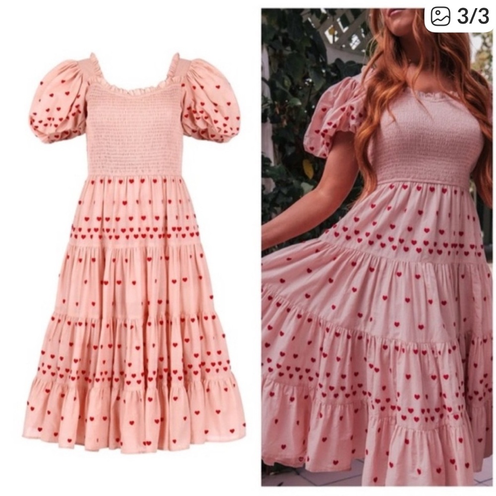 JessaKae Blush Red Heart Midi Dress